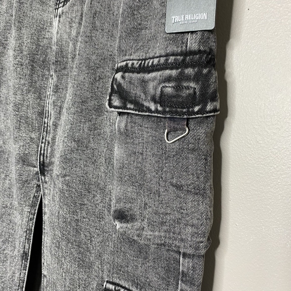 True Religion Vintage Style Charcoal Wash‎ Denim Cargo Midi Skirt Slit Front 27 - Picture 9 of 16